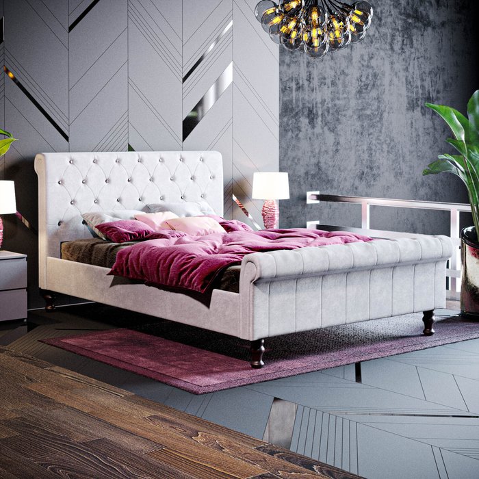 The Range | Violetta Fabric Bed - Light Grey Velvet / 222cm Violetta Fabric Bed - Light Grey Velvet / 222cm