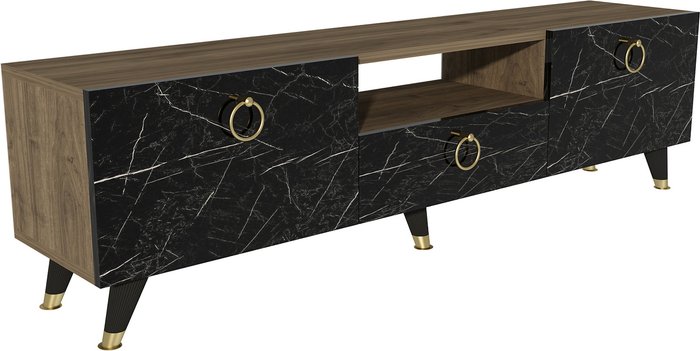 The Range | Destina Home Suny TV Stand and Media Console - Walnut - Black Marble Effect Destina Home Suny TV Stand and Media Console - Walnut - Black Marble Effect