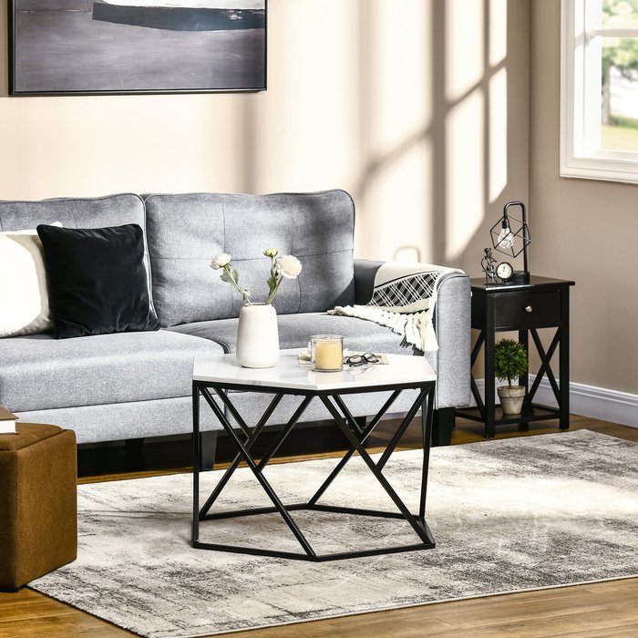 The Range | HOMCOM Coffee Table with High Gloss Marble Tabletop - White HOMCOM Coffee Table with High Gloss Marble Tabletop - White