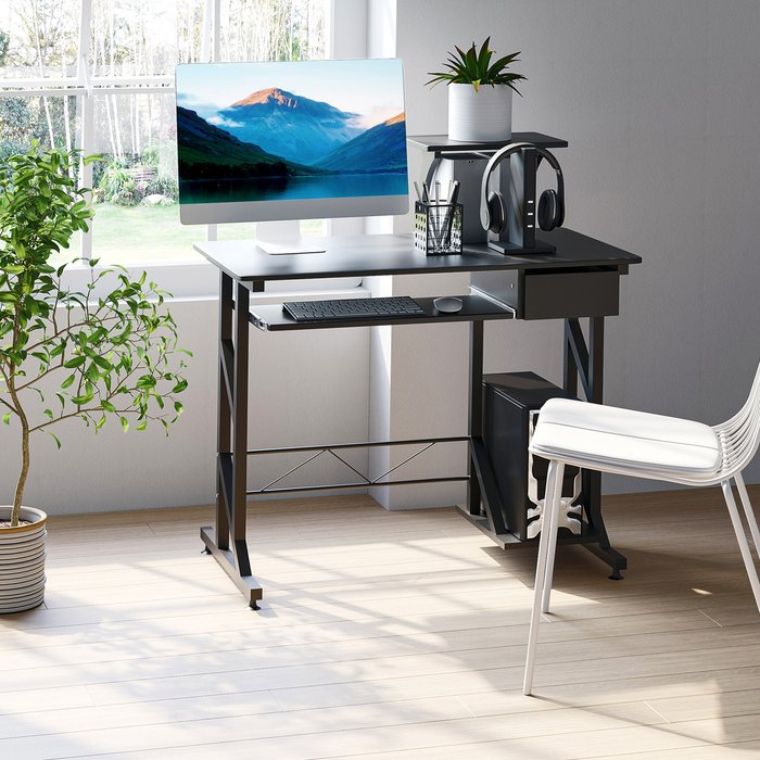 The Range | HOMCOM Computer Desk with Sliding Keyboard Tray - Black HOMCOM Computer Desk with Sliding Keyboard Tray - Black