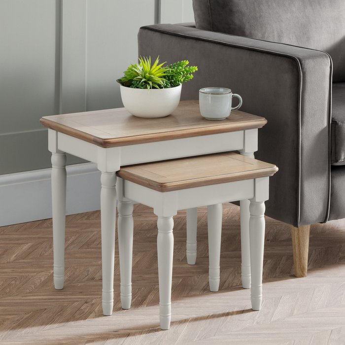 The Range | Julian Bowen Provence Nest Of Tables - Limed Oak and Grey Julian Bowen Provence Nest Of Tables - Limed Oak and Grey