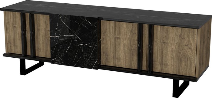 The Range | Destina Home Fido TV Stand with Cabinet Shelves - Walnut - Black Marble Effect Destina Home Fido TV Stand with Cabinet Shelves - Walnut - Black Marble Effect