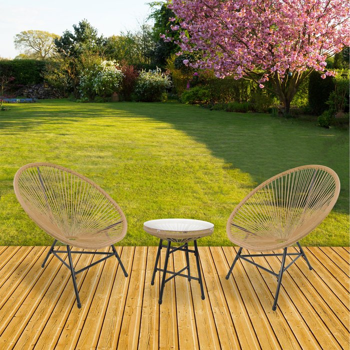 The Range | RayGar 3pcs Bistro Egg Designer String Chair Garden Set - Natural RayGar 3pcs Bistro Egg Designer String Chair Garden Set - Natural