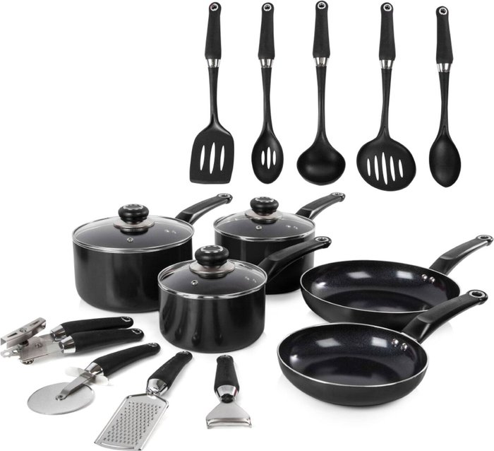 The Range | Morphy Richards Morphy Richards 5-Piece Non-Stick Pan Set with 9 Tools - Black Morphy Richards Morphy Richards 5-Piece Non-Stick Pan Set with 9 Tools - Black