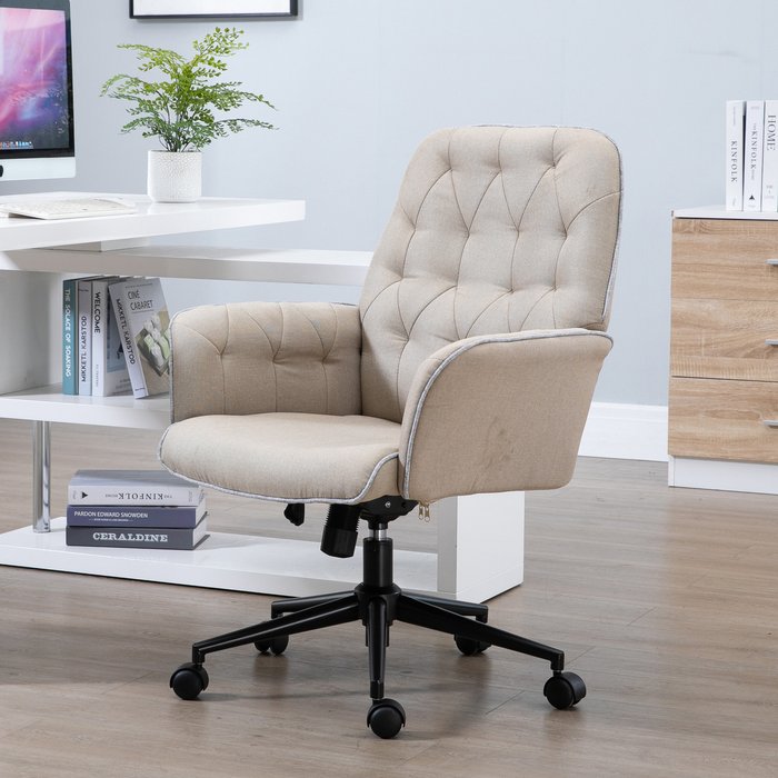 The Range | HOMCOM Linen Office Swivel Freely Chair - Light Brown HOMCOM Linen Office Swivel Freely Chair - Light Brown