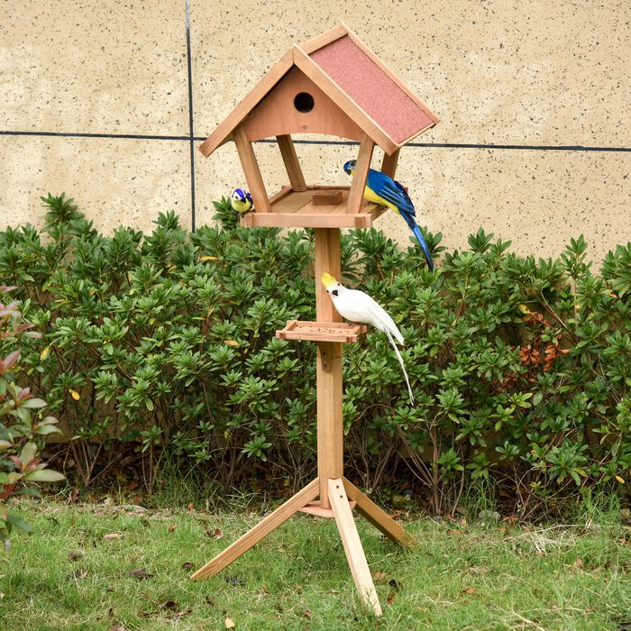 The Range | PawHut Wooden Bird Feeder Stand for Garden - Natural PawHut Wooden Bird Feeder Stand for Garden - Natural