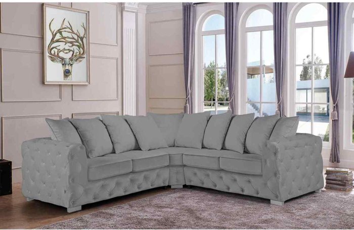 The Range | Simply Eleganza Owen Scatterback Corner Sofa in Plush Velour Velvet - Grey Simply Eleganza Owen Scatterback Corner Sofa in Plush Velour Velvet - Grey
