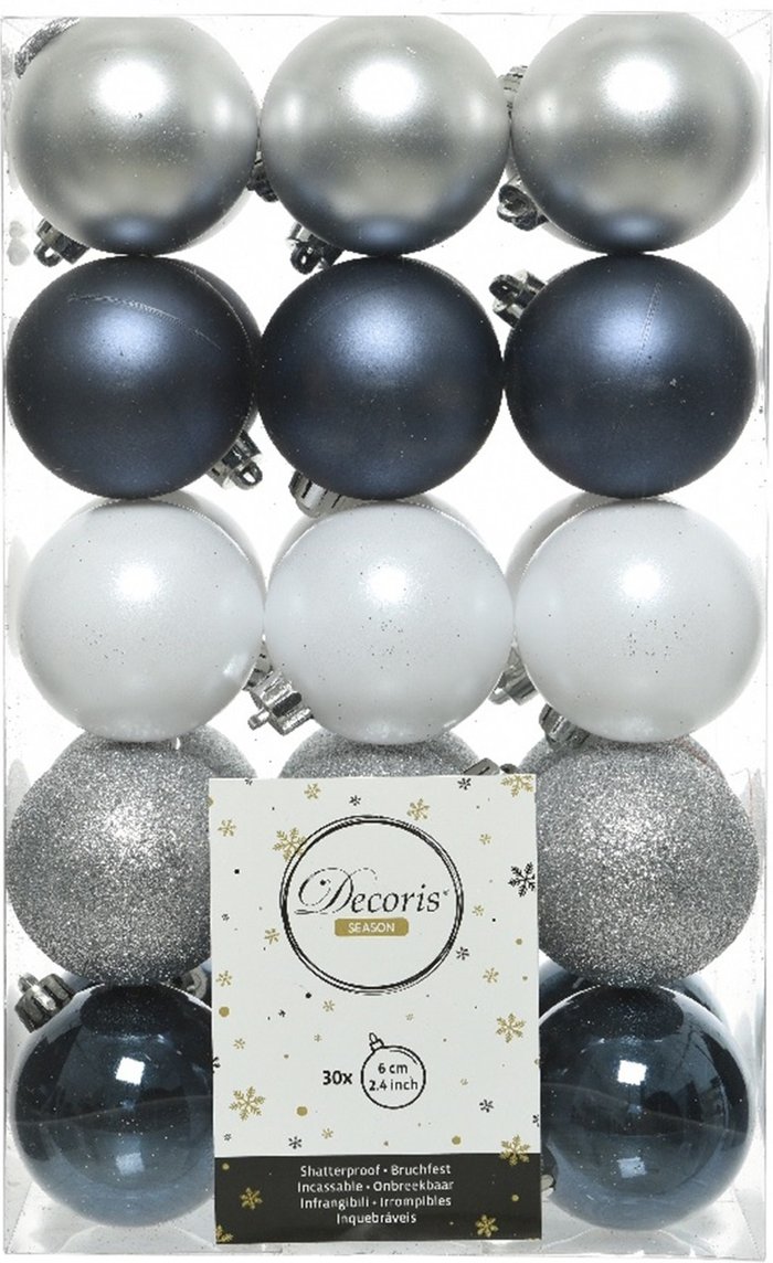 The Range | Decoris 30 Baubles Blue Silver White - Multi Decoris 30 Baubles Blue Silver White - Multi