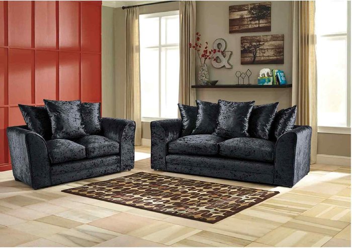 The Range | Simply Eleganza Mirana Modern Crush Velvet 3 Plus 2 Sofa Set - Black Simply Eleganza Mirana Modern Crush Velvet 3 Plus 2 Sofa Set - Black