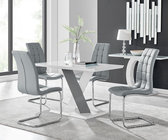 The Range | FurnitureboxUK Monza White High Gloss Dining Table 4 Murano Chairs - Grey FurnitureboxUK Monza White High Gloss Dining Table 4 Murano Chairs - Grey
