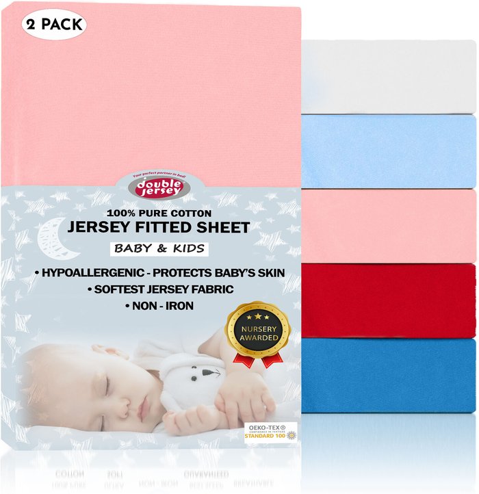 The Range | Double Jersey 60x120 cm Double Jersey - Baby Fitted Cot Crib Bed Sheets (Pack of 2) - Pink Double Jersey 60x120 cm Double Jersey - Baby Fitted Cot Crib Bed Sheets (Pack of 2) - Pink
