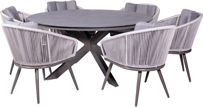 The Range | Royalcraft Royalcraft Aspen 6 Seater Round Stone Table and Rope Chair Dining Set Royalcraft Royalcraft Aspen 6 Seater Round Stone Table and Rope Chair Dining Set