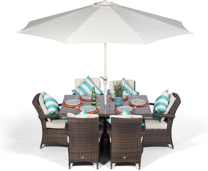 The Range | Giardino Arizona Rectangular 6 Seater Rattan Patio Dining Set - Brown Giardino Arizona Rectangular 6 Seater Rattan Patio Dining Set - Brown