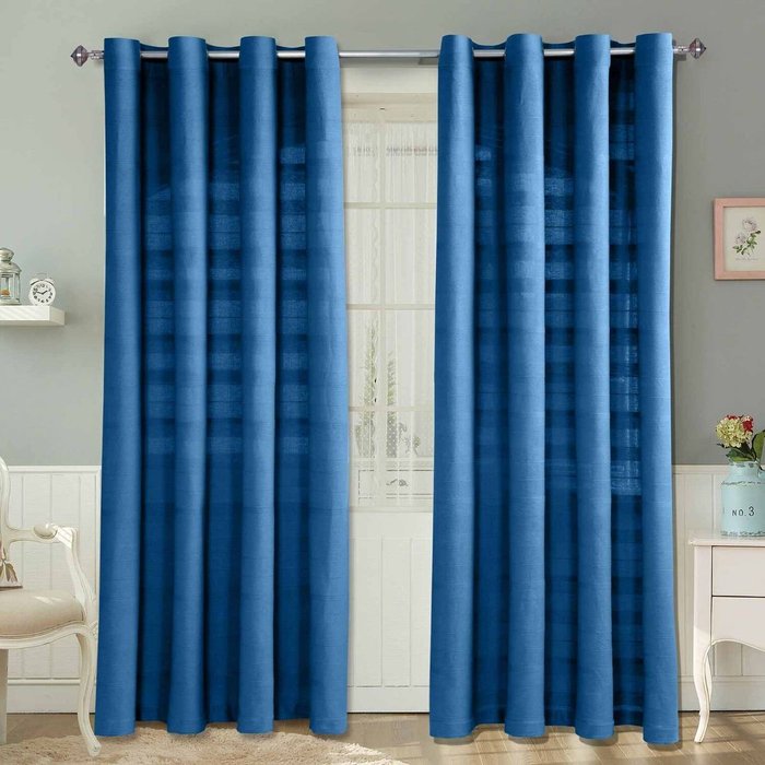 The Range | Homescapes Homescapes Cotton Rajput Ribbed Curtain Pair - Blue Homescapes Homescapes Cotton Rajput Ribbed Curtain Pair - Blue