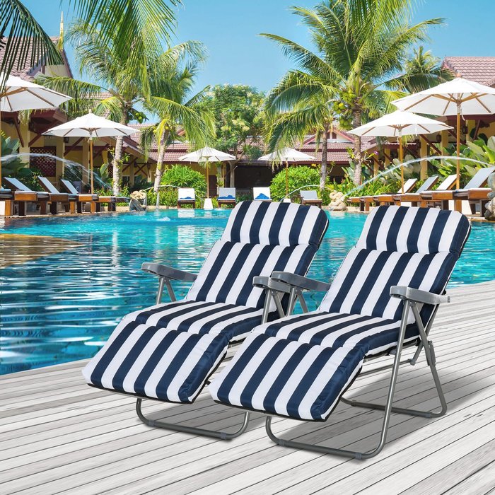 The Range | Outsunny Set of 2 Sun Lounger Reclining Chairs - Blue Outsunny Set of 2 Sun Lounger Reclining Chairs - Blue