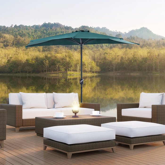 The Range | Outsunny Half Round Parasol Balcony Sun Shade - Green Outsunny Half Round Parasol Balcony Sun Shade - Green