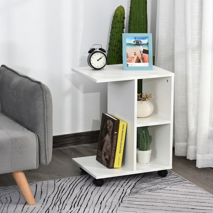 The Range | HOMCOM C Shape End Table with 2 Shelves - White HOMCOM C Shape End Table with 2 Shelves - White