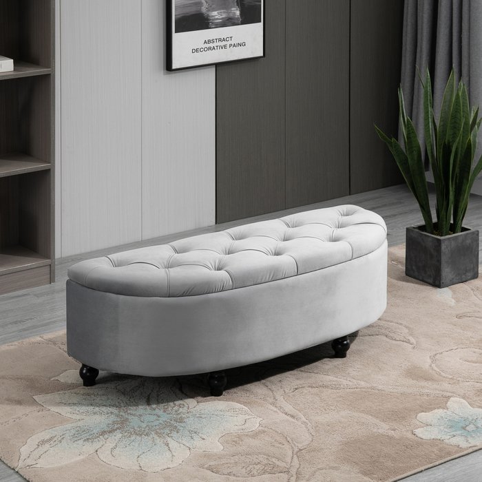 The Range | HOMCOM Semi-Circle Bed End Bench Ottoman with Storage - Grey HOMCOM Semi-Circle Bed End Bench Ottoman with Storage - Grey