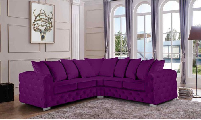The Range | Simply Eleganza Owen Scatterback Corner Sofa in Plush Velour Velvet - Purple Simply Eleganza Owen Scatterback Corner Sofa in Plush Velour Velvet - Purple