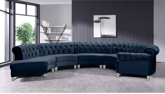 The Range | Simply Eleganza Lynda Chesterfield Large Sofa Velour Fabric with Buttons - Blue Simply Eleganza Lynda Chesterfield Large Sofa Velour Fabric with Buttons - Blue