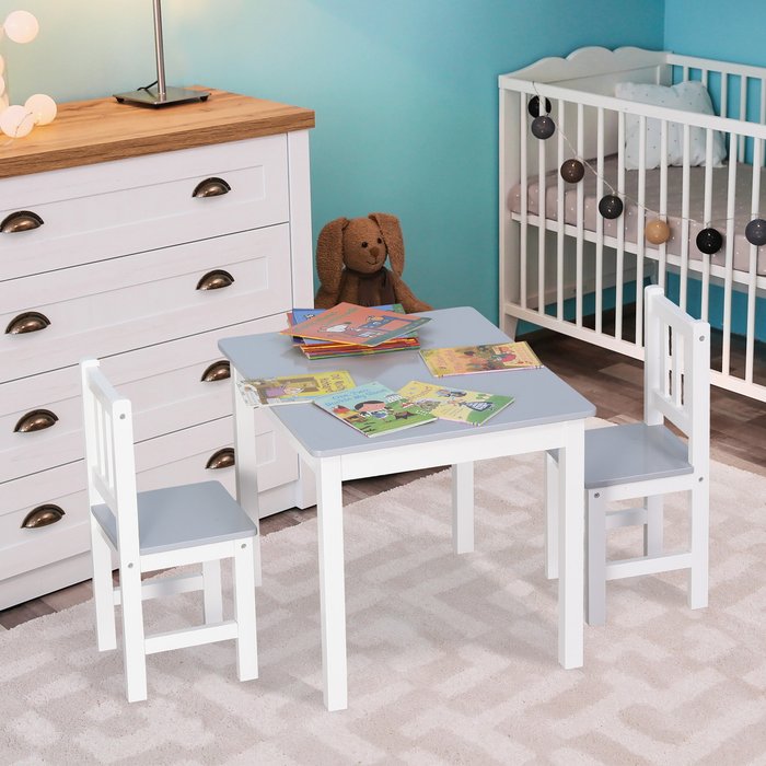 The Range | HOMCOM Kids Table and 2 Chairs Set 3 Pieces - Grey & White HOMCOM Kids Table and 2 Chairs Set 3 Pieces - Grey & White