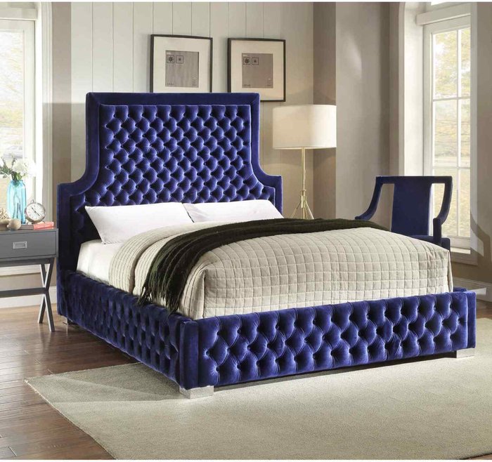 The Range | Yanis Bed King Plush Velvet Blue Yanis Bed King Plush Velvet Blue