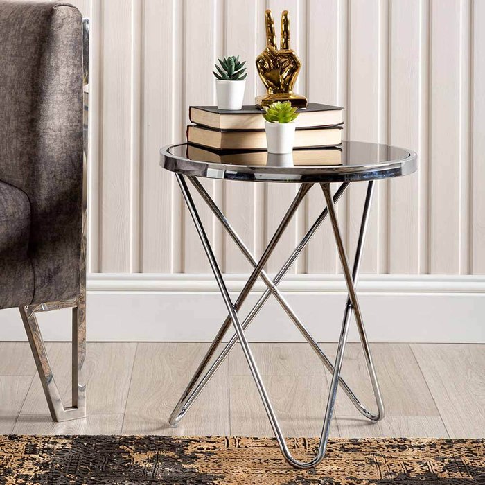 The Range | Vanity Living Elly Round Metal Glass Side Table - Black Silver Vanity Living Elly Round Metal Glass Side Table - Black Silver