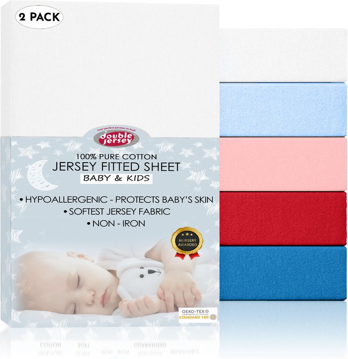 The Range | Double Jersey 60x120 cm Double Jersey - Baby Fitted Cot Crib Bed Sheets (Pack of 2) - White Double Jersey 60x120 cm Double Jersey - Baby Fitted Cot Crib Bed Sheets (Pack of 2) - White