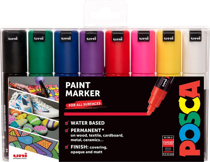 The Range | Uni-ball Uni Posca Standard Colour Marker Pens - 8 / Large Uni-ball Uni Posca Standard Colour Marker Pens - 8 / Large