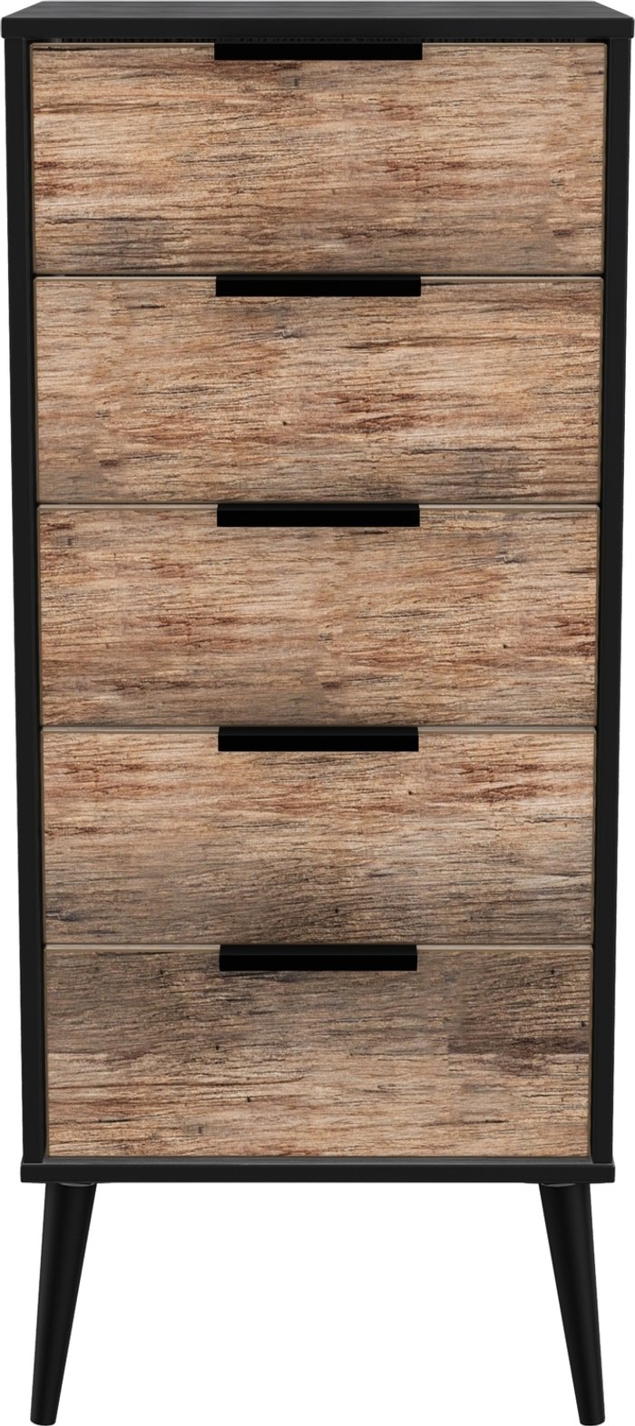 The Range | Hong Kong Ready Assembled 5 Drawer Bedside Cabinet - Vintage Oak & Black Hong Kong Ready Assembled 5 Drawer Bedside Cabinet - Vintage Oak & Black