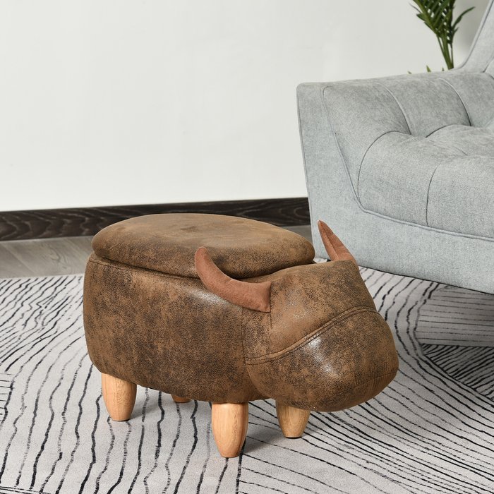 The Range | HOMCOM Cute Buffalo Storage Stool Footrest - Brown HOMCOM Cute Buffalo Storage Stool Footrest - Brown
