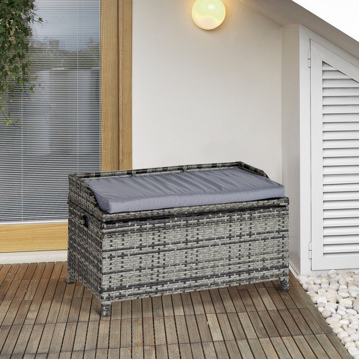 The Range | Outsunny Rattan Storage Cabinet Cushion Box - Mixed Grey Outsunny Rattan Storage Cabinet Cushion Box - Mixed Grey