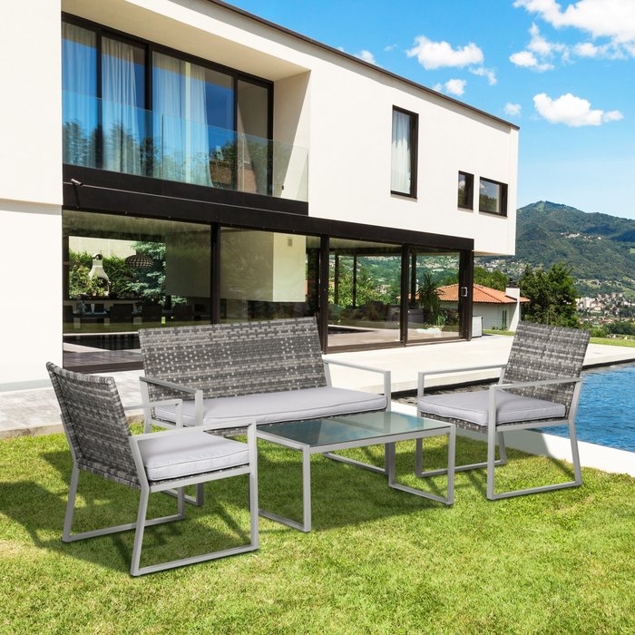 The Range | Outsunny Rattan Garden Furniture Set - Grey Outsunny Rattan Garden Furniture Set - Grey