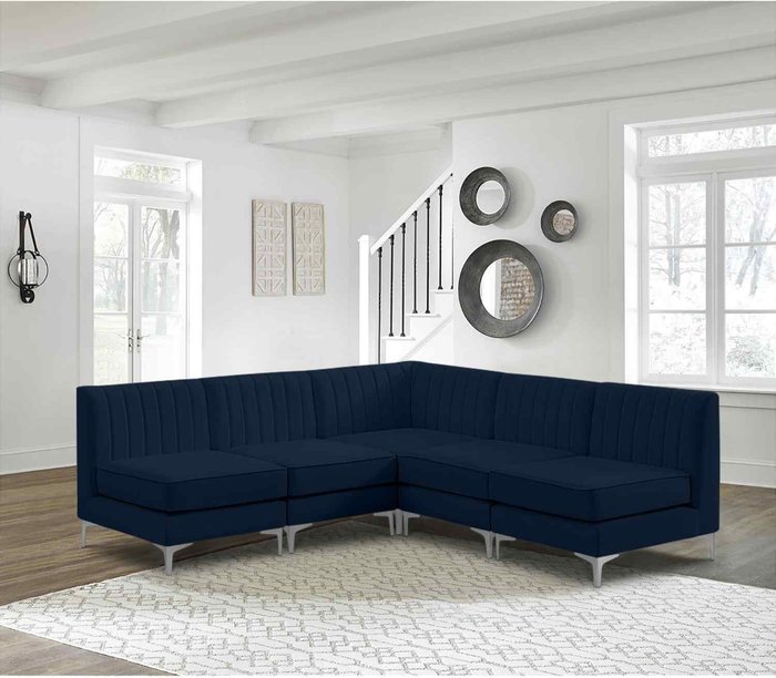 The Range | Simply Eleganza Albert Modular Corner Sofa in Velour Velvet Fabric - Blue Simply Eleganza Albert Modular Corner Sofa in Velour Velvet Fabric - Blue