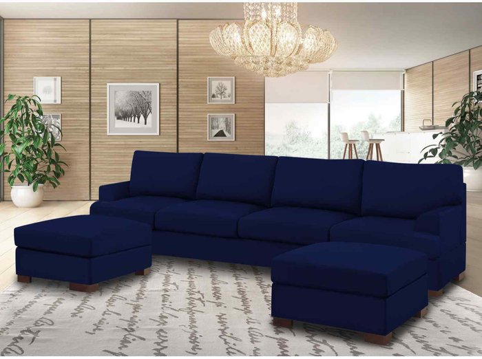 The Range | Simply Eleganza Henry Large U Shape Sofa in Plush Velvet with 2 Footstools - Blue Simply Eleganza Henry Large U Shape Sofa in Plush Velvet with 2 Footstools - Blue