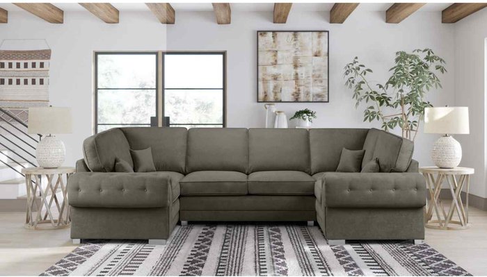 The Range | Simply Eleganza Volvo U Shape Large Sofa Full Back Velour Velvet Fabric - Grey Simply Eleganza Volvo U Shape Large Sofa Full Back Velour Velvet Fabric - Grey