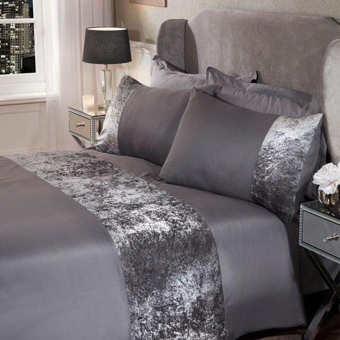 The Range | Sienna Sienna Crushed Velvet Duvet Cover with Pillow Case Set - Silver / Double Sienna Sienna Crushed Velvet Duvet Cover with Pillow Case Set - Silver / Double