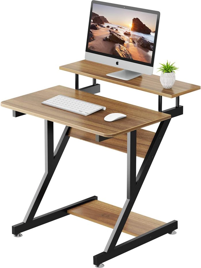 The Range | dripex Computer Desk with Monitor Shelf - Z Shaped - Walnut dripex Computer Desk with Monitor Shelf - Z Shaped - Walnut
