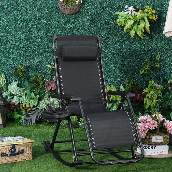 The Range | Outsunny Outsunny Garden Rocking Chair Folding Recliner - Black Outsunny Outsunny Garden Rocking Chair Folding Recliner - Black