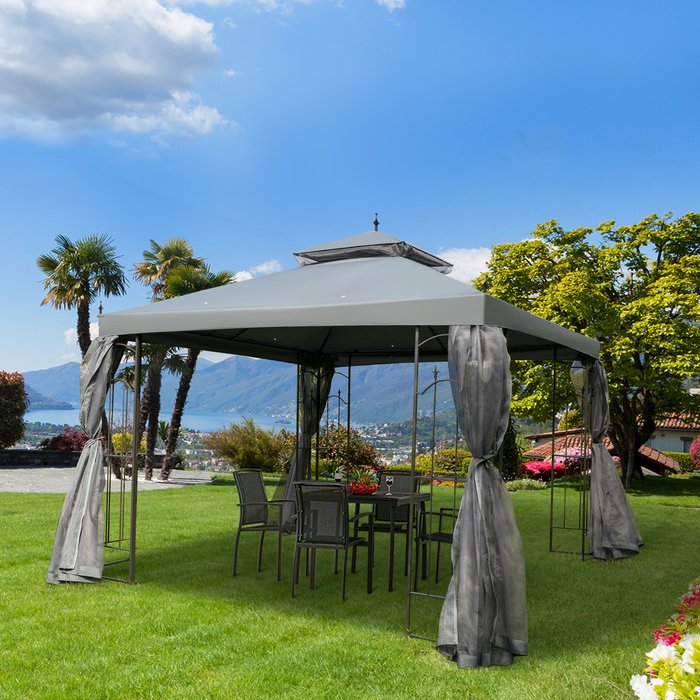 The Range | Outsunny Outsunny 3 X 3M Garden Gazebo Double Top Gazebo Canopy With Curtains - Grey Outsunny Outsunny 3 X 3M Garden Gazebo Double Top Gazebo Canopy With Curtains - Grey