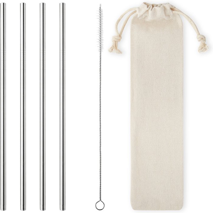 The Range | Ultra 6mm Stainless Steel Straws Reusable with Fabric Pouch - Silver / 12 Pack of 6mm Straws with 3 Cleaning Brushes Ultra 6mm Stainless Steel Straws Reusable with Fabric Pouch - Silver / 12 Pack of 6mm Straws with 3 Cleaning Brushes