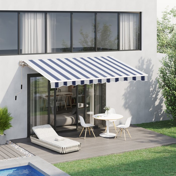 The Range | Outsunny 2.5m x 2m Garden Manual Awning Canopy - Blue & White Outsunny 2.5m x 2m Garden Manual Awning Canopy - Blue & White