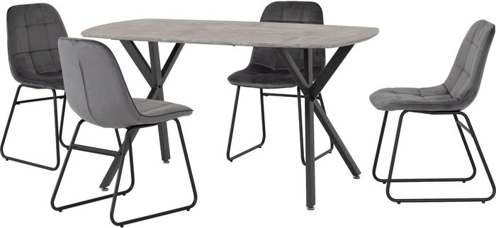 The Range | Seconique Athens Rectangular Dining Set with Lukas Chairs - Concrete table with Grey velvet chairs Seconique Athens Rectangular Dining Set with Lukas Chairs - Concrete table with Grey velvet chairs