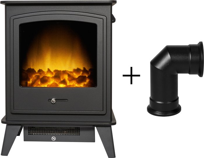 The Range | Adam Adam Dorset Electric Stove in Black with Angled Stove Pipe - Black Adam Adam Dorset Electric Stove in Black with Angled Stove Pipe - Black