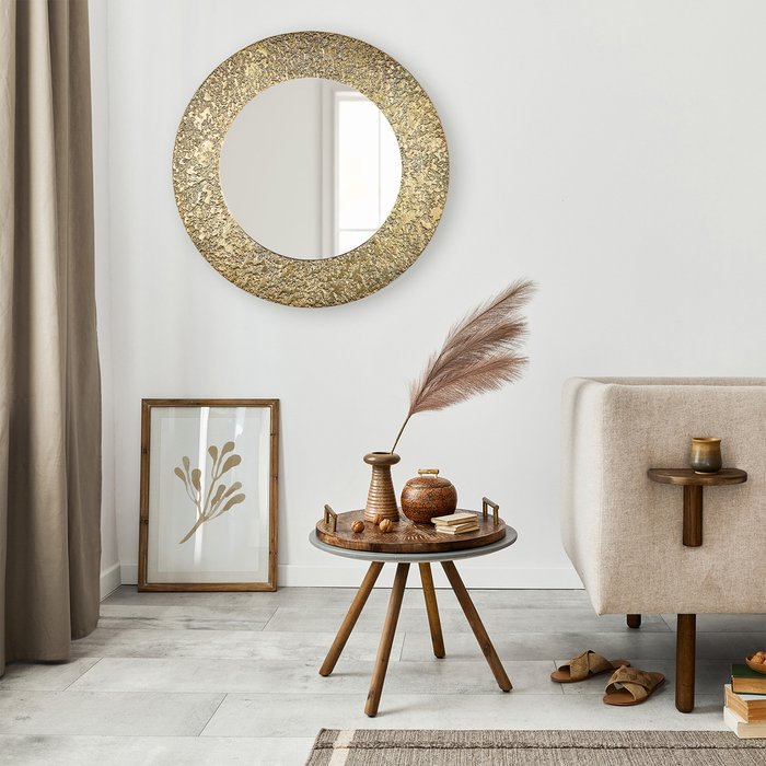 The Range | Green Decore Green Decore Abyss Textured Wall Mirror Metal Frame Brass 63Cm Round Green Decore Green Decore Abyss Textured Wall Mirror Metal Frame Brass 63Cm Round