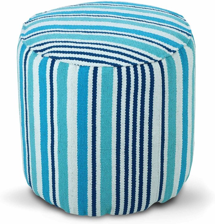 The Range | Homescapes Stripe Cube Square Footstool - Blue Homescapes Stripe Cube Square Footstool - Blue