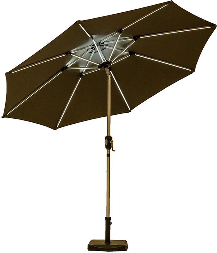 The Range | Royal Craft 2.7m Aluminium Crank and Tilt Parasol with LED Strip Lights Grey Royal Craft 2.7m Aluminium Crank and Tilt Parasol with LED Strip Lights Grey