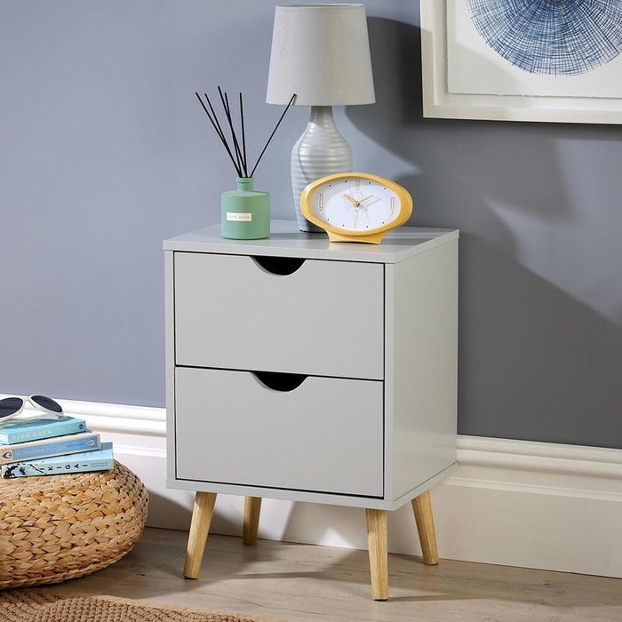 The Range | Home Source Skara 2 Drawer Bedside Table Bedroom Storage Unit - Grey Home Source Skara 2 Drawer Bedside Table Bedroom Storage Unit - Grey