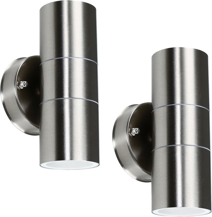 The Range | ValueLights Up Down Pair of Chrome Outdoor Wall-Up Down Light - Silver ValueLights Up Down Pair of Chrome Outdoor Wall-Up Down Light - Silver