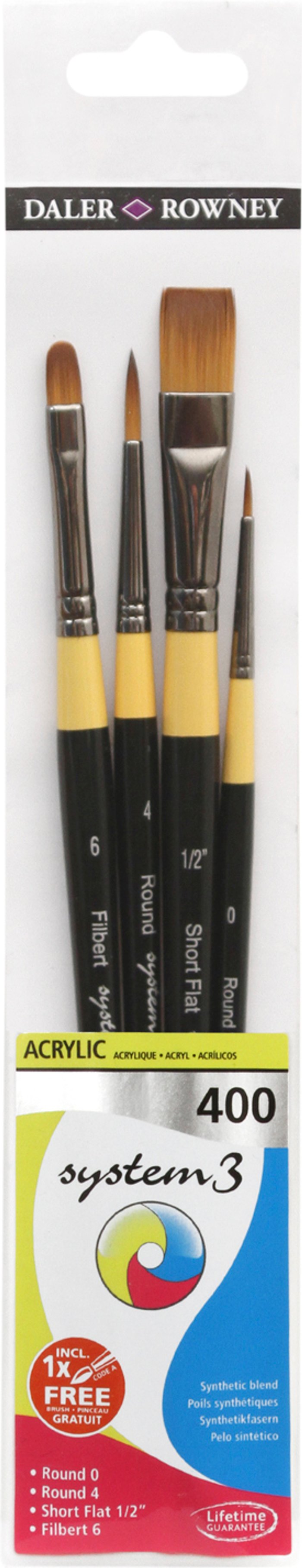 The Range | Daler-Rowney Pack of 4 Daler-Rowney System3 Short Handle 400 Brushes Daler-Rowney Pack of 4 Daler-Rowney System3 Short Handle 400 Brushes